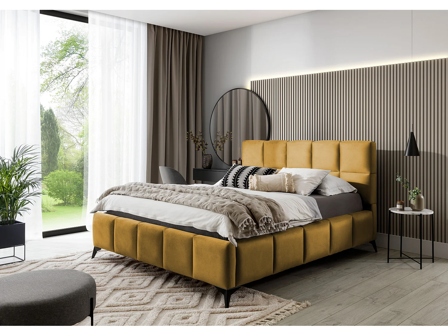 Letto Venus M (160x200)/Tessuto-Giallo