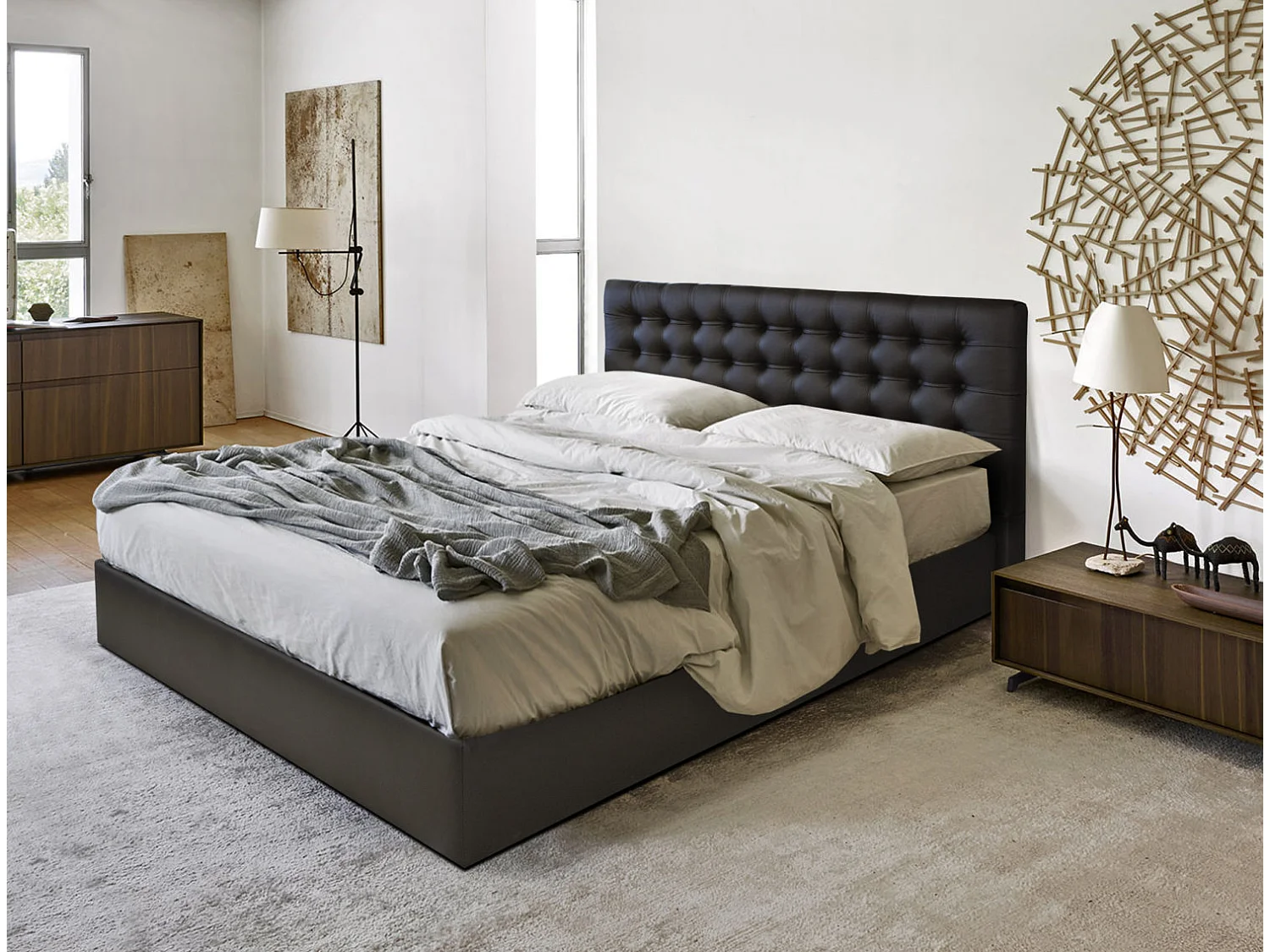 Letto Darian (French)/160x200/Tessuto/Nero