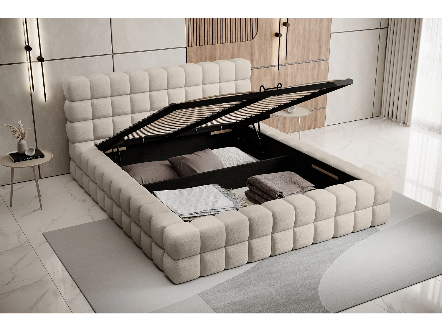 Lit Dario M (160x200)/Tissu/inclut Matelas/Beige