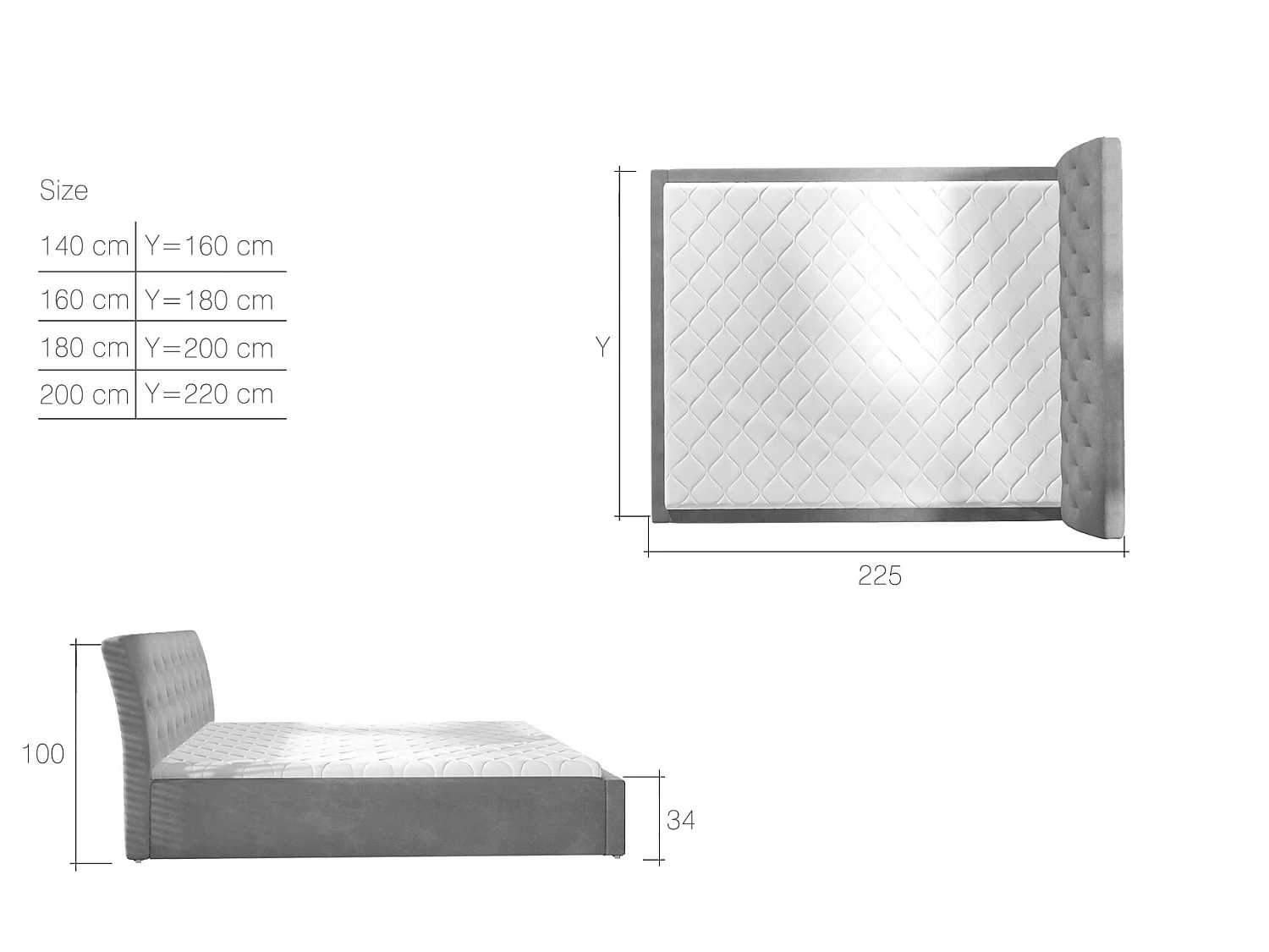 Letto Cicho S (140x200)/Tessuto-Grigio