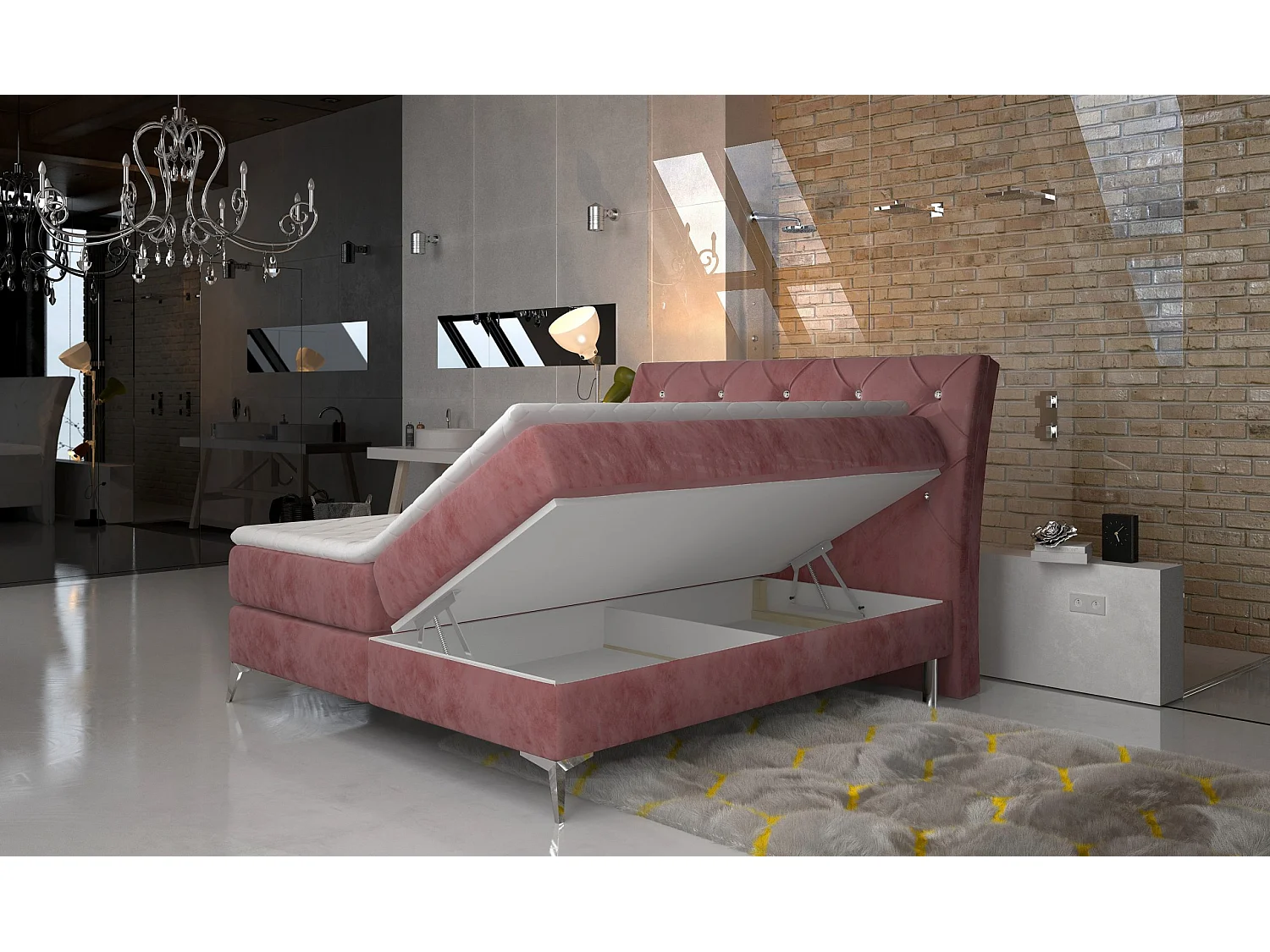 Box Spring Lit Locarno S (140x200)/Tissu-Rose