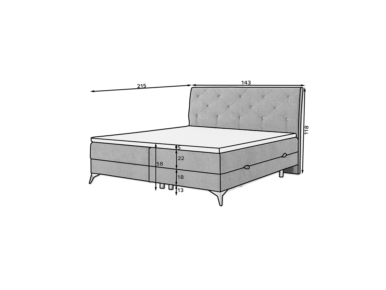 Box Spring Letto Locarno S (140x200)/Tessuto-Rosa