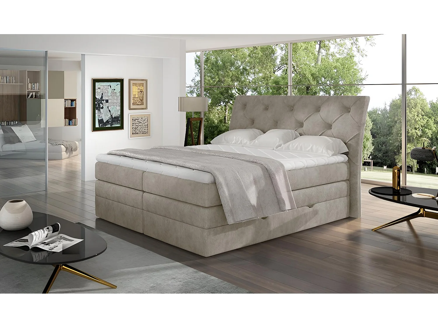 Box Spring Letto Westwood L (180x200)/Tessuto-Beige