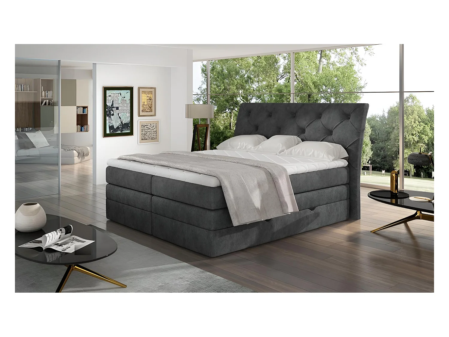 Boxspringbett Westwood M (160x200)/Stoff-Anthrazit