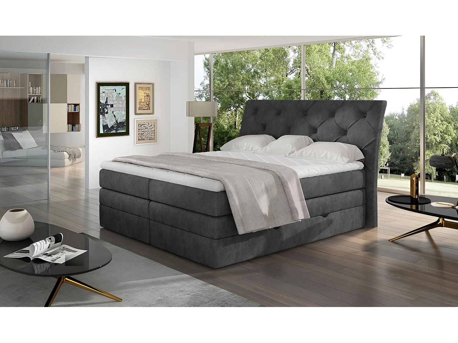 Box Spring Lit Westwood M (160x200)/Tissu-Anthracite