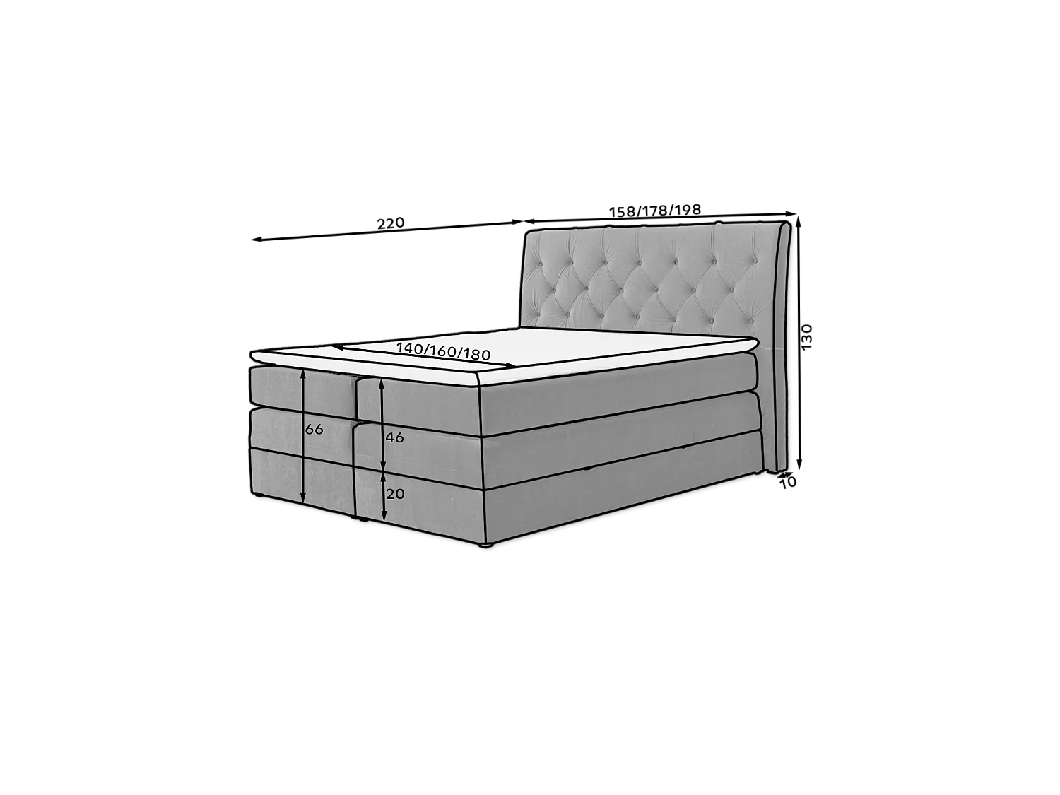 Boxspringbett Westwood M (160x200)/Stoff-Anthrazit