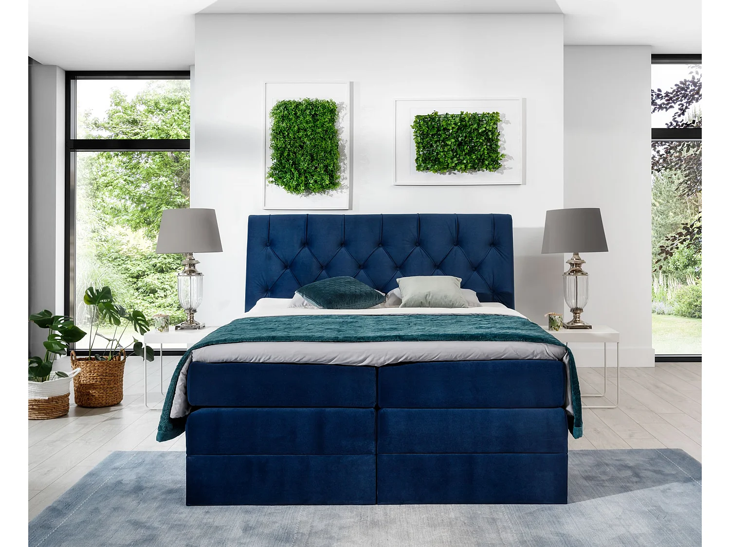 Box Spring Letto Westwood S (140x200)/Tessuto-Verde