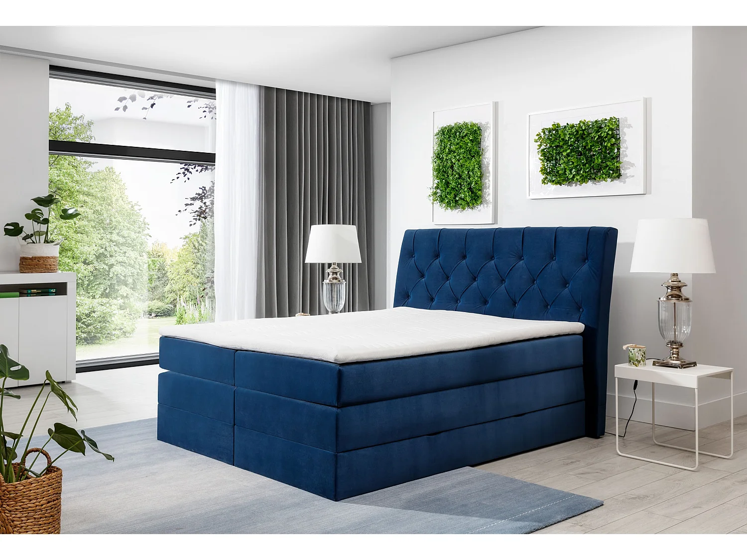 Box Spring Letto Westwood S (140x200)/Tessuto-Verde