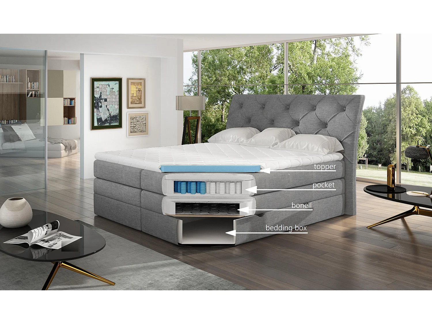 Boxspringbett Westwood S (140x200)/Stoff-Weiss