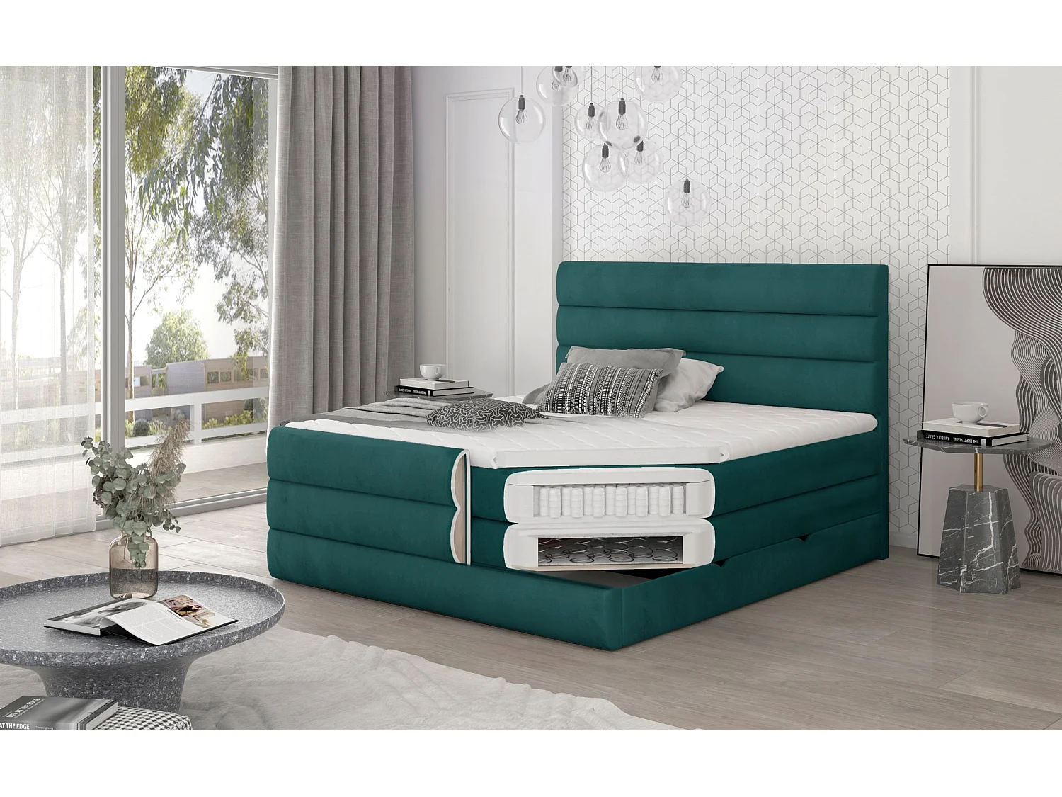 Boxspringbett Nizze M (160x200)/Stoff-Gelb