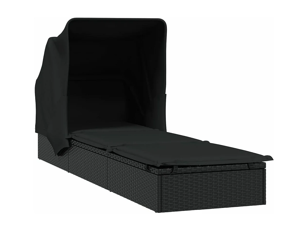 Sonnenliege mit Faltdach Schwarz 213x63x97 cm Poly Rattan