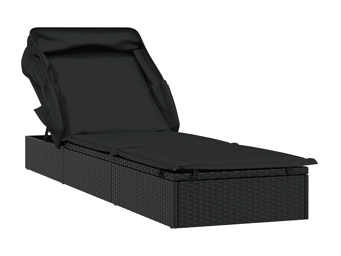 Transat avec toit pliable noir 213x63x97 cm résine tressée