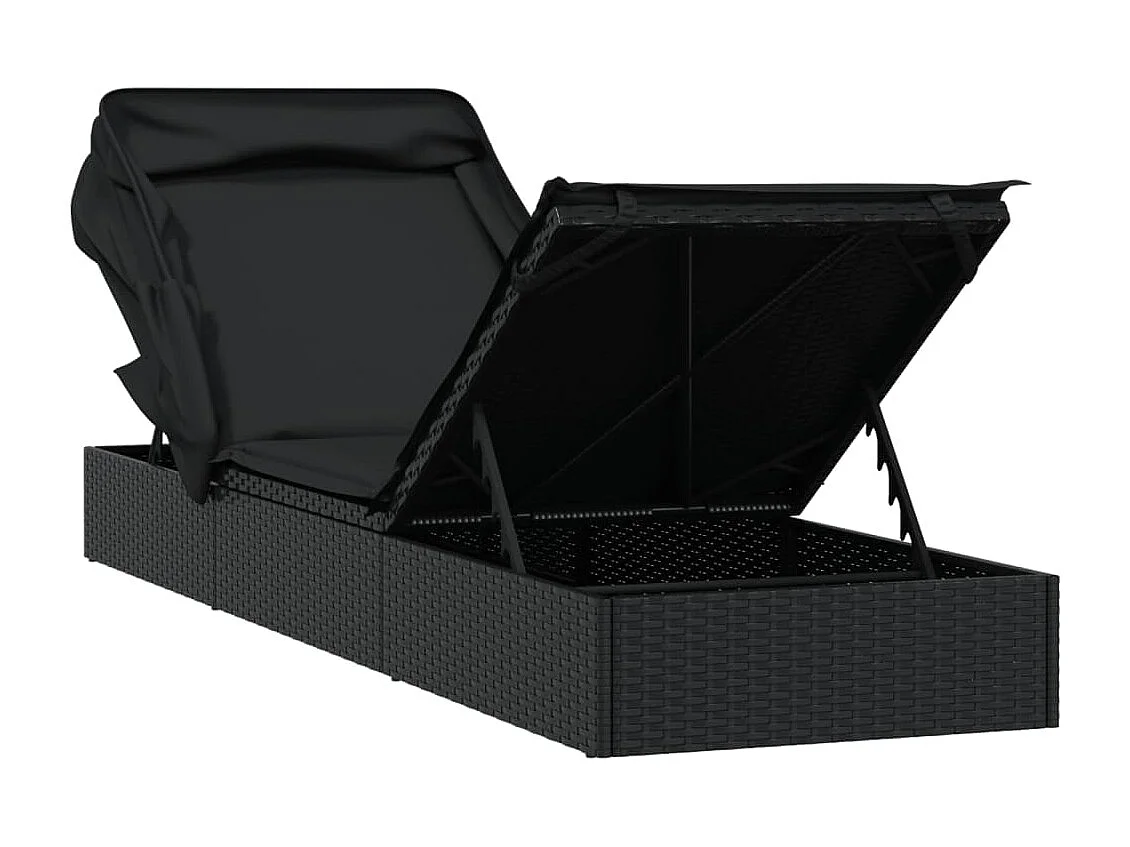 Transat avec toit pliable noir 213x63x97 cm résine tressée