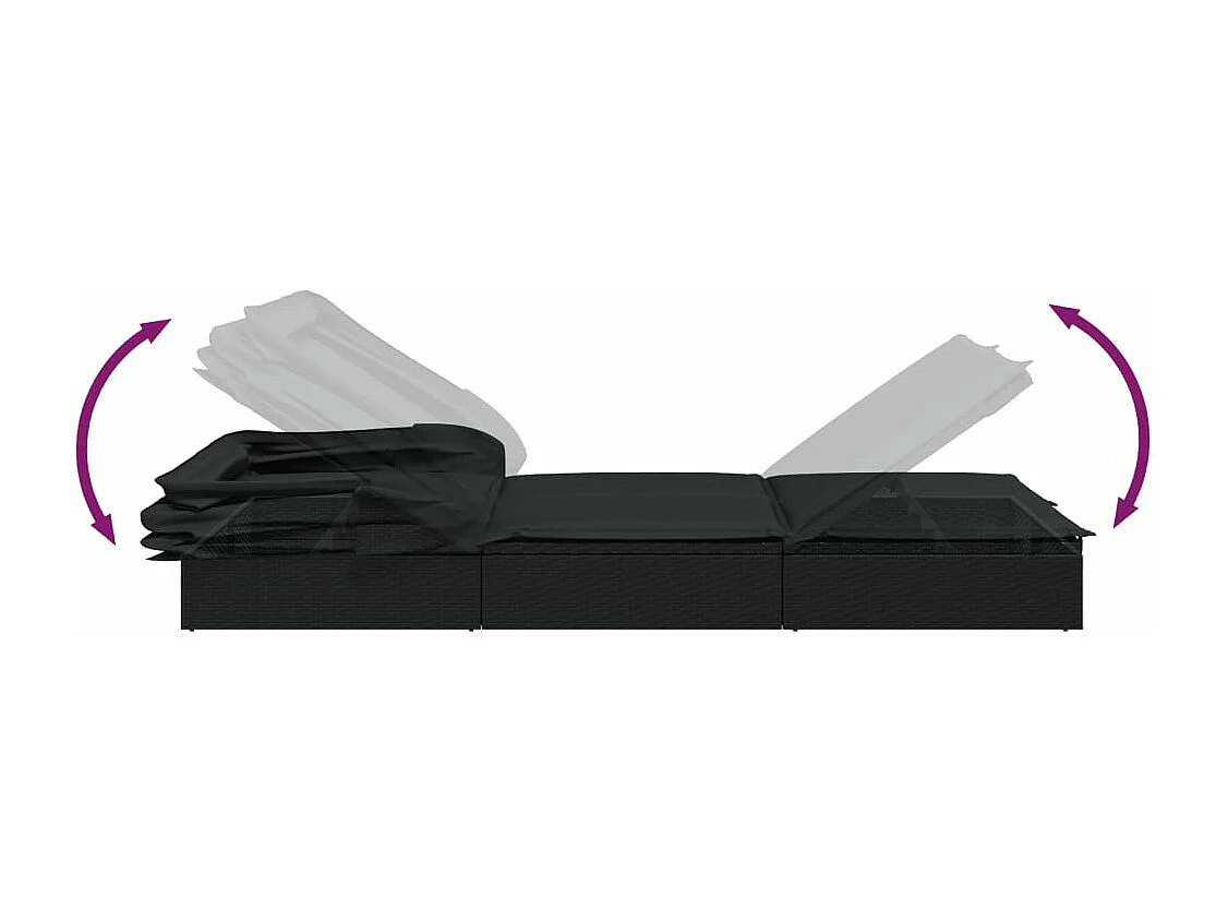 Transat avec toit pliable noir 213x63x97 cm résine tressée