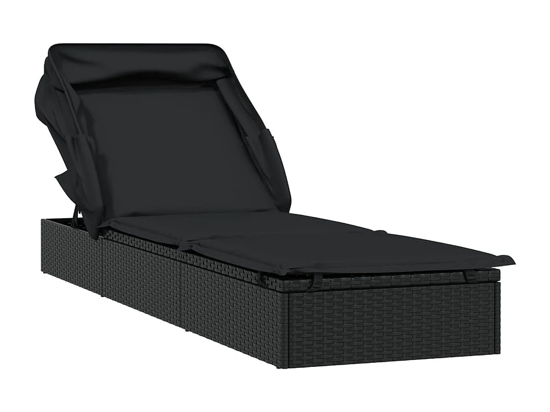 Lettino con Tetto Pieghevole Nero 213x63x97 cm Polyrattan