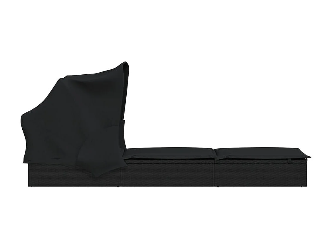 Transat avec toit pliable noir 213x63x97 cm résine tressée