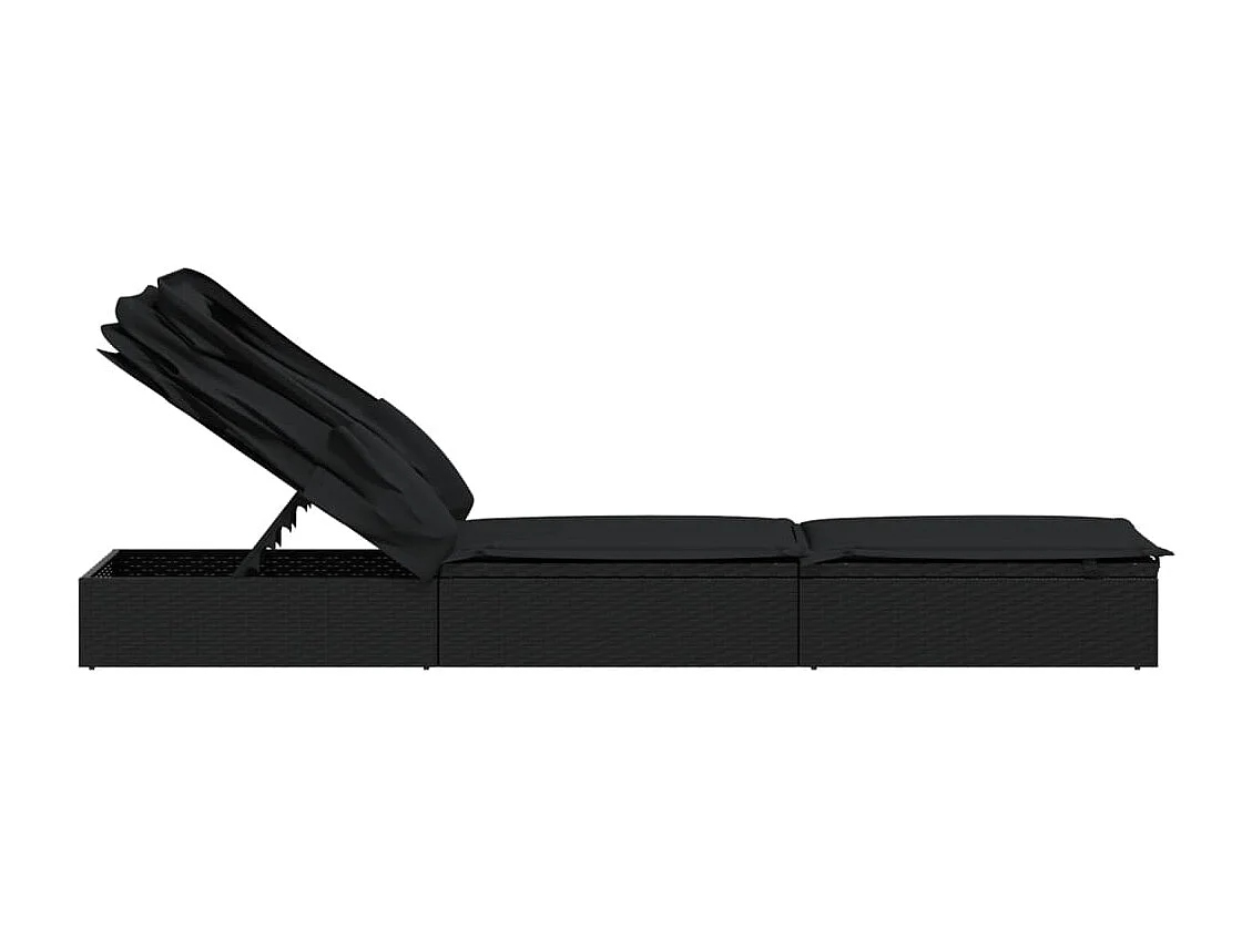 Transat avec toit pliable noir 213x63x97 cm résine tressée