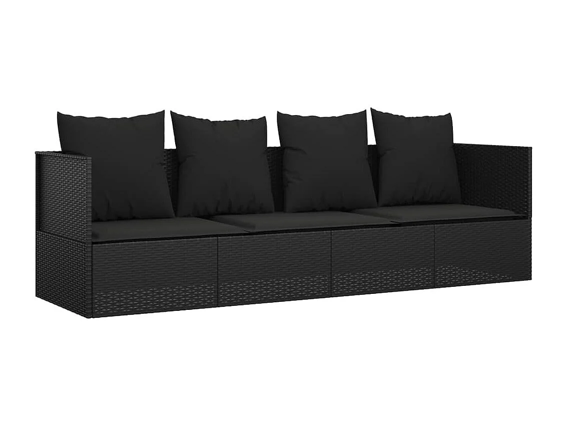 Lit de salon d'extérieur avec coussins Noir Résine tressée
