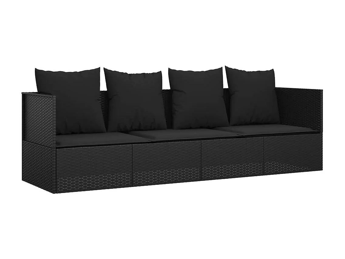Lettino Prendisole da Esterno con Cuscini Nero in Polyrattan