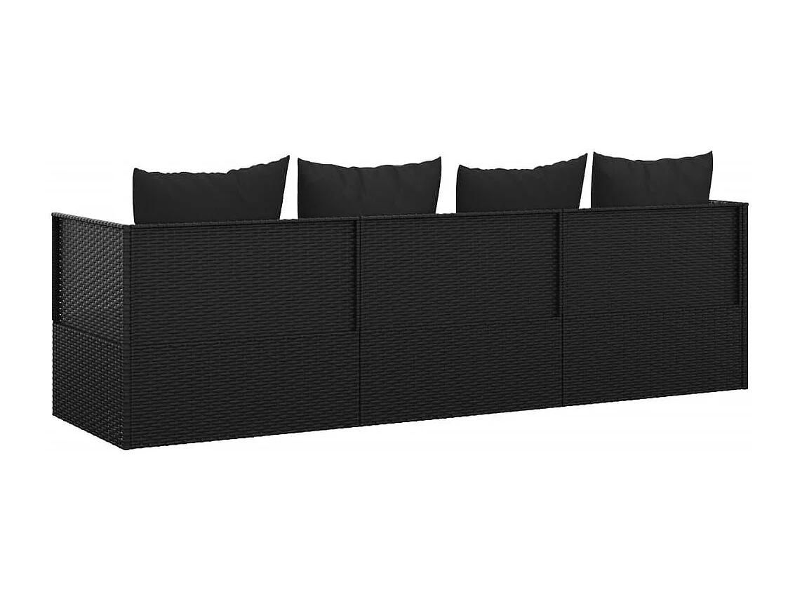 Lettino Prendisole da Esterno con Cuscini Nero in Polyrattan