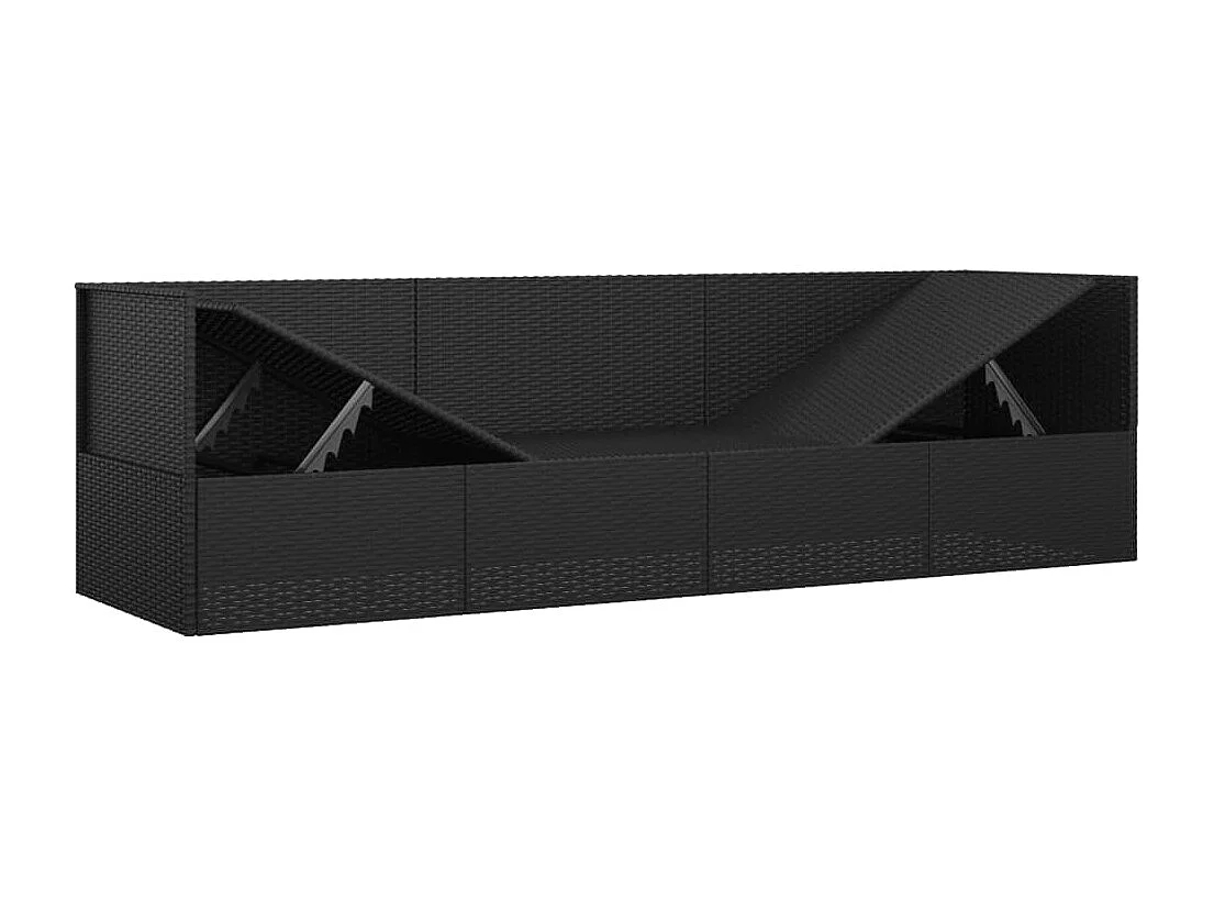 Lettino Prendisole da Esterno con Cuscini Nero in Polyrattan