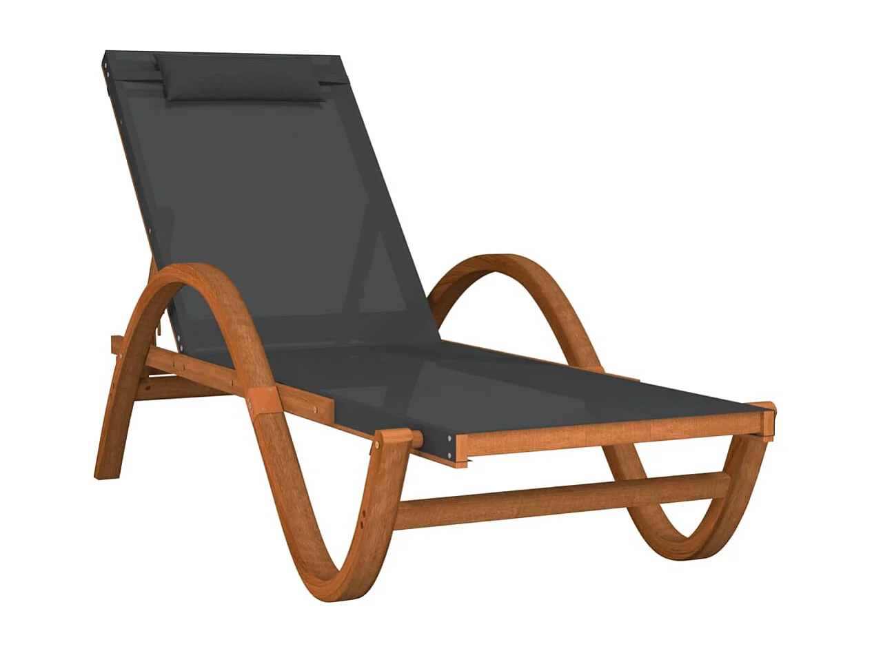 Chaise longue avec coussin gris textilène/bois massif peuplier