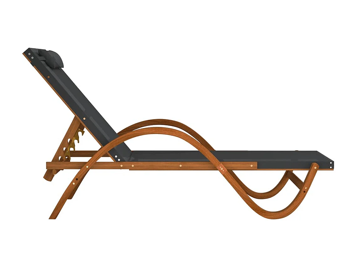 Chaise longue avec coussin gris textilène/bois massif peuplier