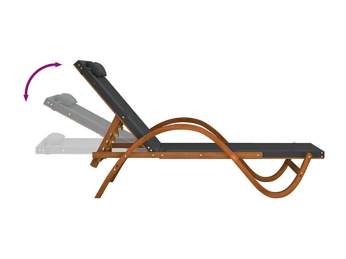 Chaise longue avec coussin gris textilène/bois massif peuplier