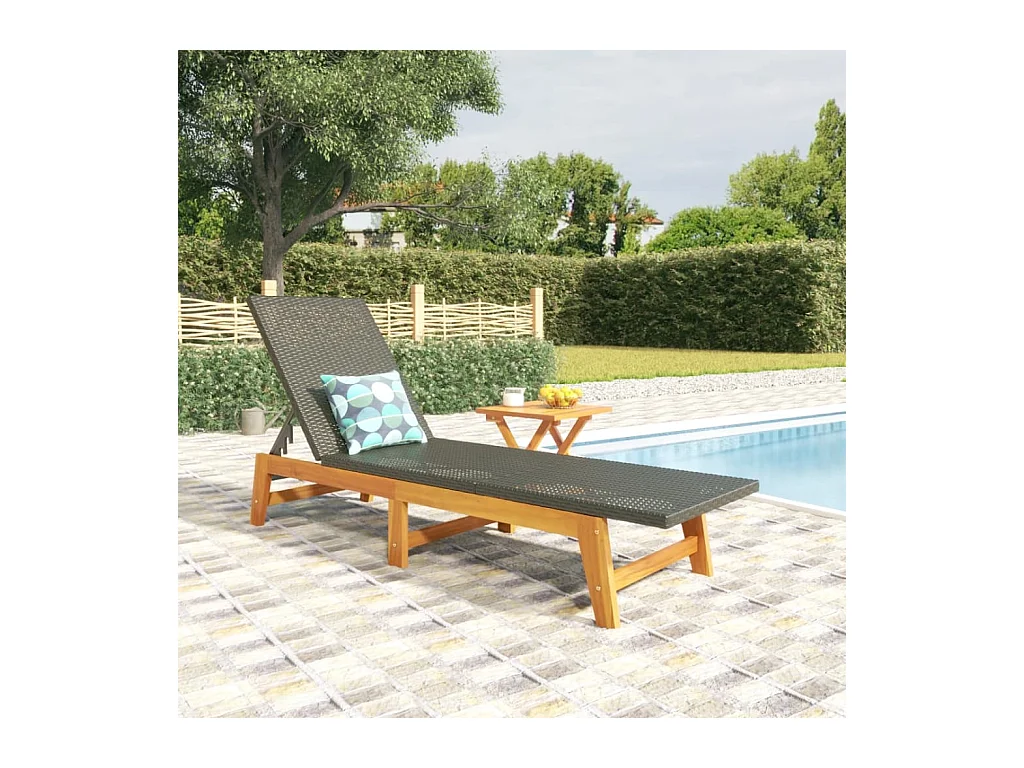 Chaise longue avec table Résine tressée et bois massif d'acacia