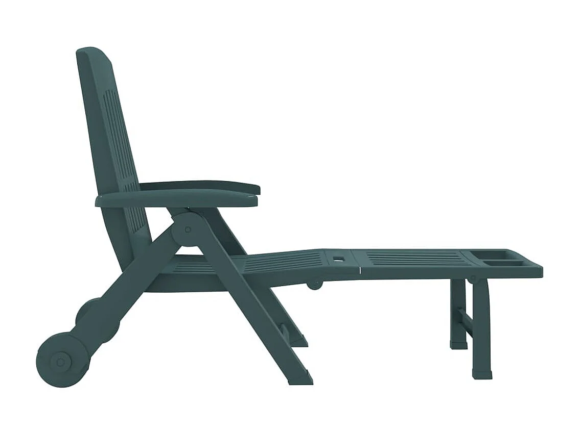 Chaise longue pliable avec roues vert PP
