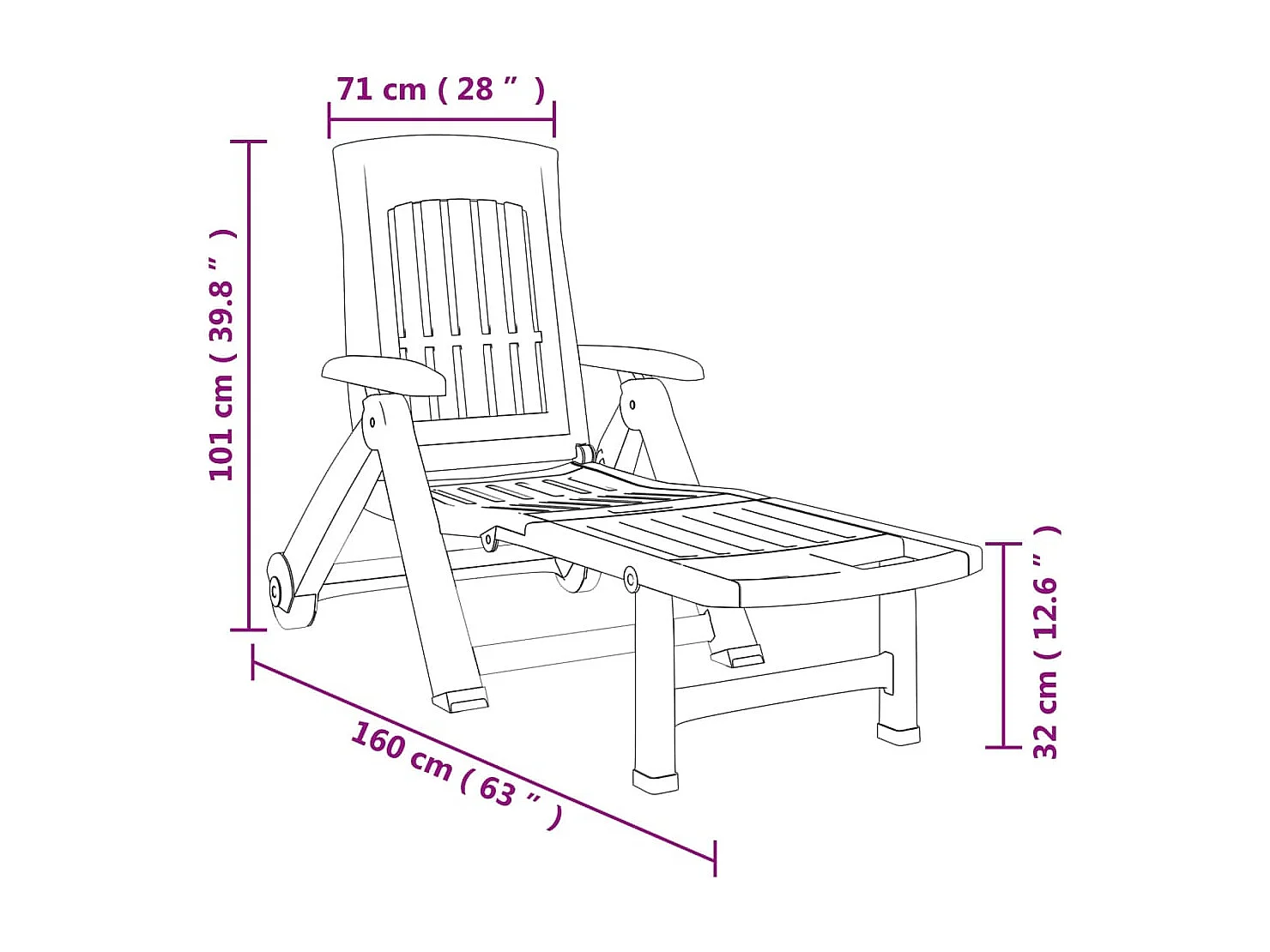 Chaise longue pliable avec roues vert PP
