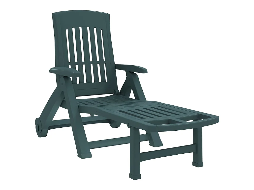 Chaise longue pliable avec roues vert PP