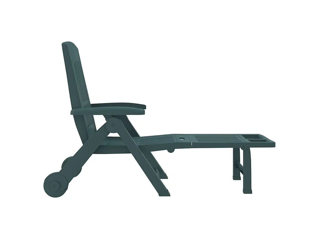 Chaise longue pliable avec roues vert PP