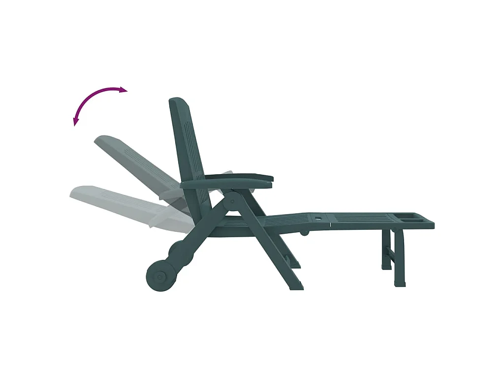 Chaise longue pliable avec roues vert PP