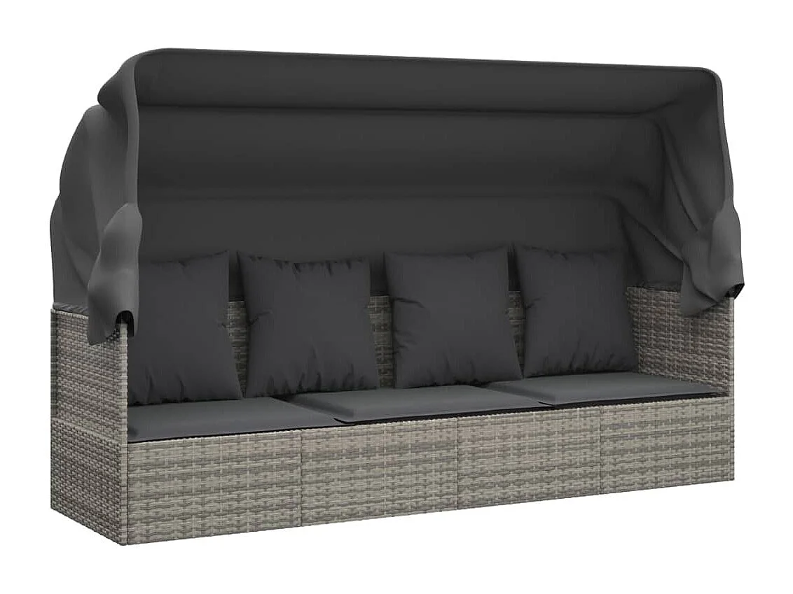 Lettino Prendisole Esterno Tetto e Cuscini Grigio Polyrattan