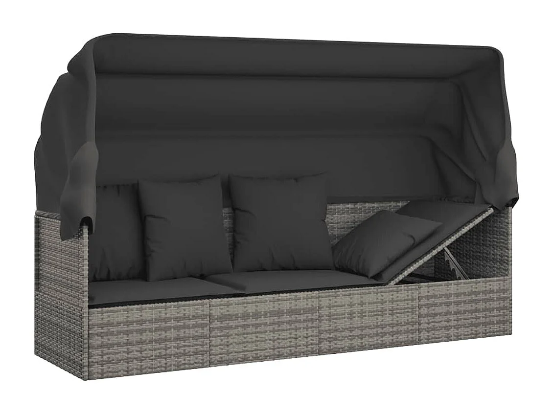 Lettino Prendisole Esterno Tetto e Cuscini Grigio Polyrattan