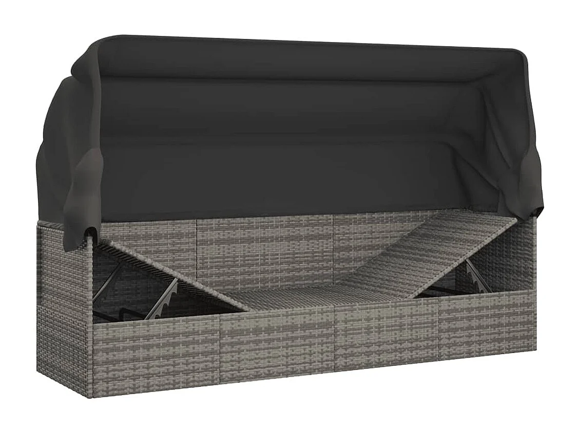 Lettino Prendisole Esterno Tetto e Cuscini Grigio Polyrattan