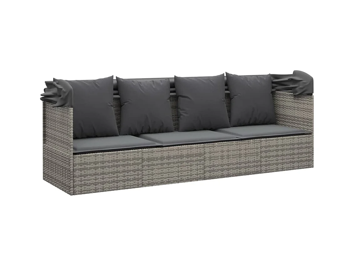 Lit de salon d'extérieur toit et coussins Gris Résine tressée