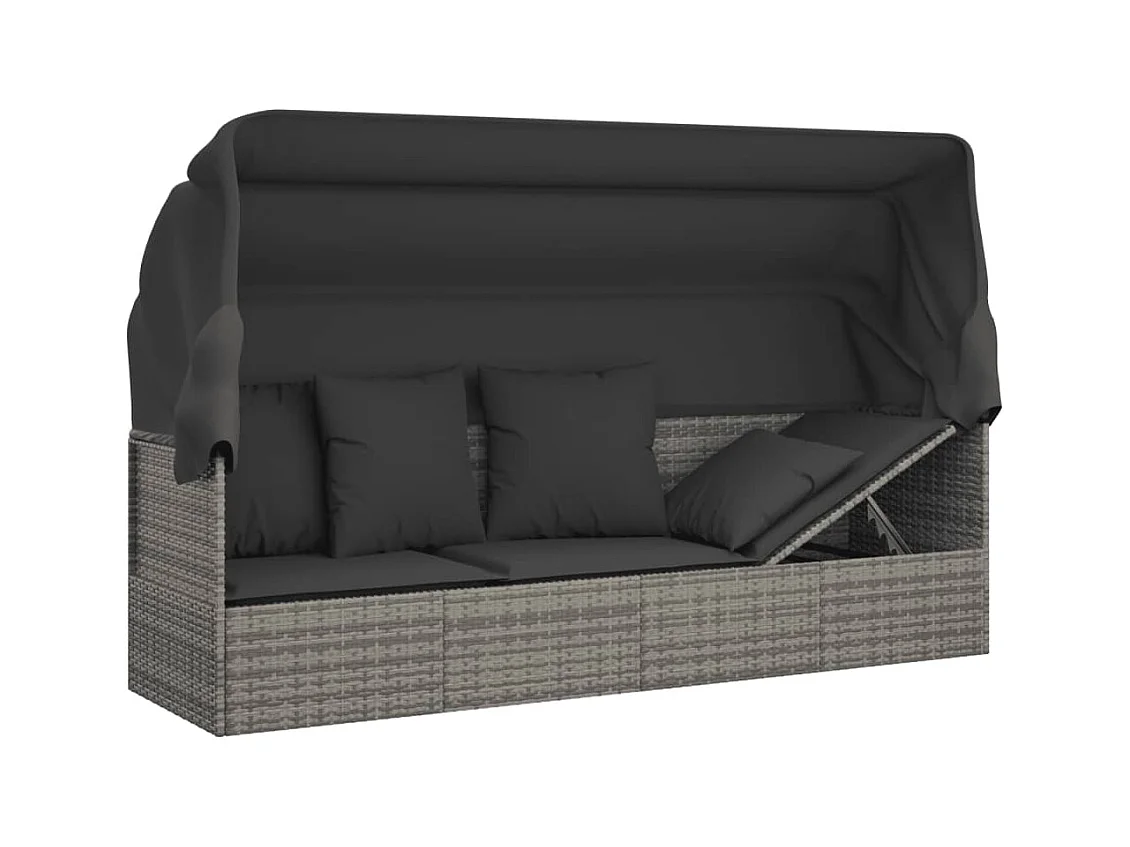 Lit de salon d'extérieur toit et coussins Gris Résine tressée