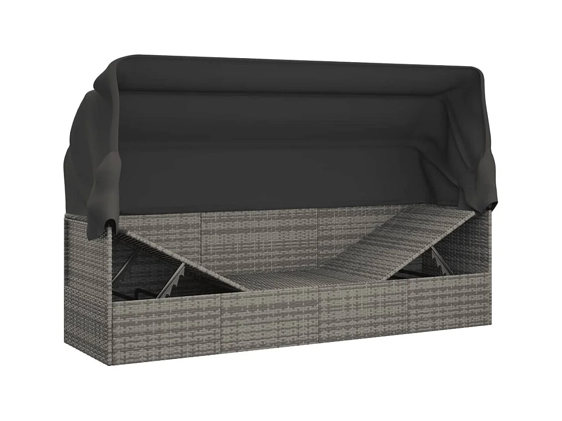 Lit de salon d'extérieur toit et coussins Gris Résine tressée