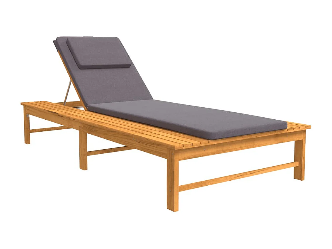 Chaise longue et coussin/oreiller gris foncé bois massif acacia