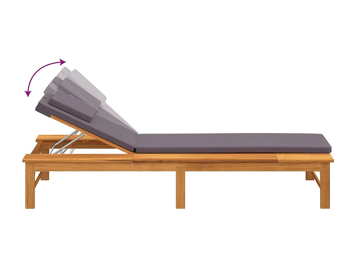 Ligbed met donkergrijs lig- en hoofdkussen massief acaciahout