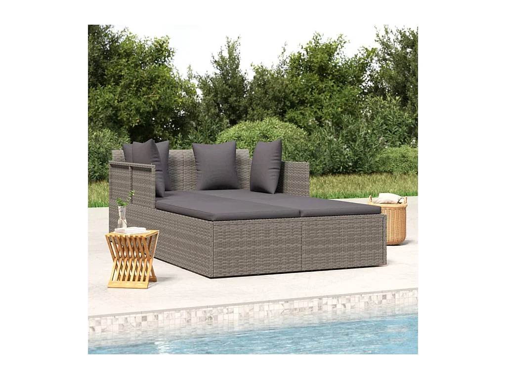 Chaise longue avec coussins gris 182x118x63 cm résine tressée