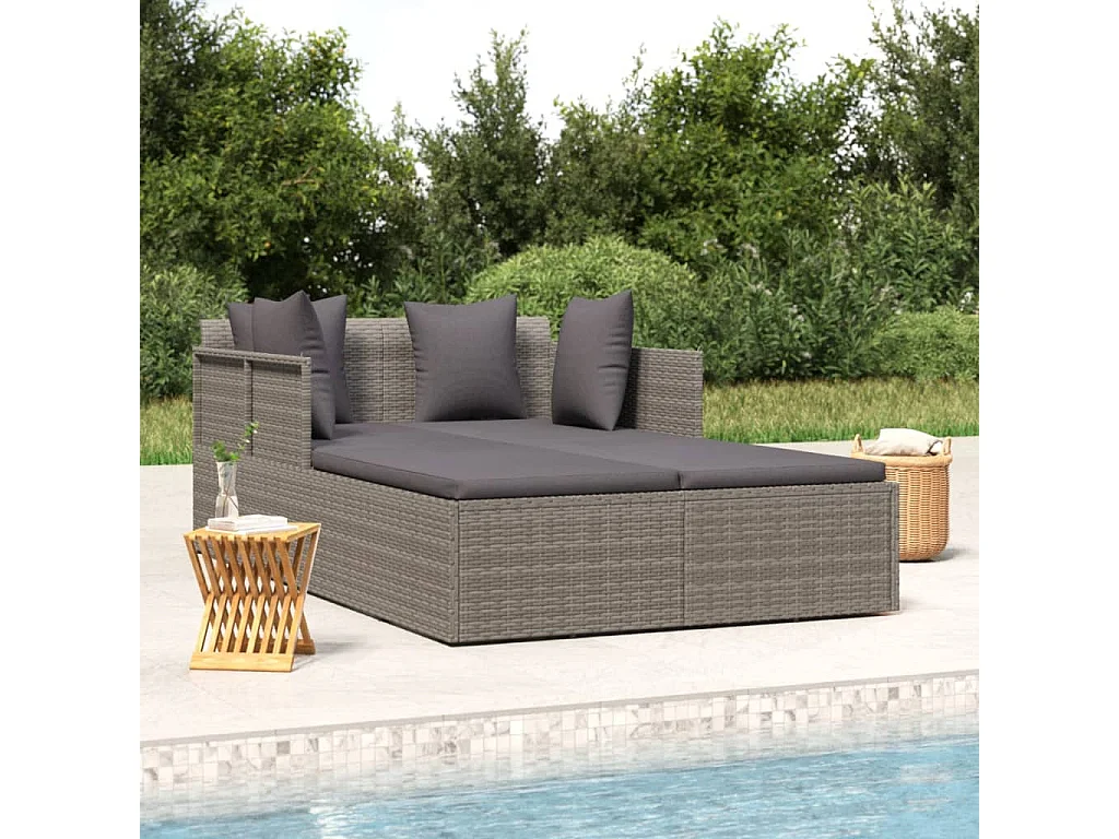 Chaise longue avec coussins gris 182x118x63 cm résine tressée