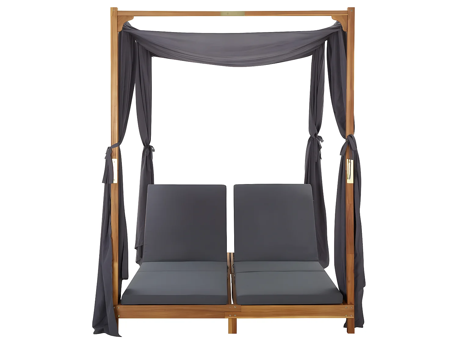 Lettino Prendisole Doppio con Tende e Cuscini in Legno Acacia