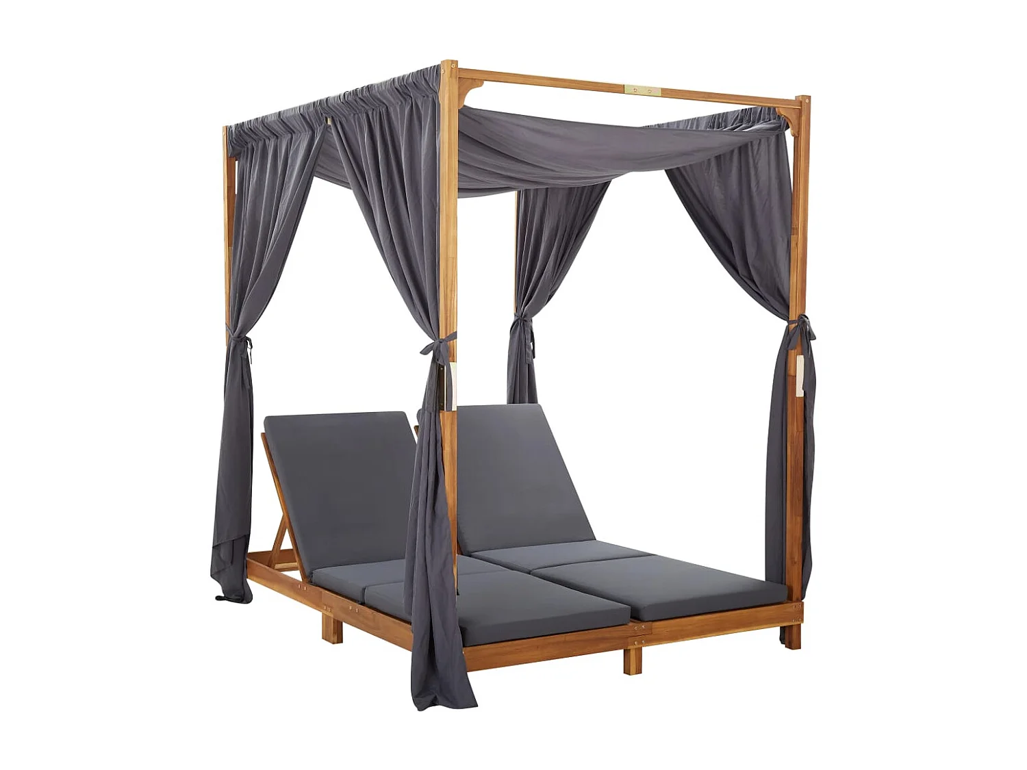Doppel-Sonnenliege mit Vorhängen und Auflagen Akazie Massivholz