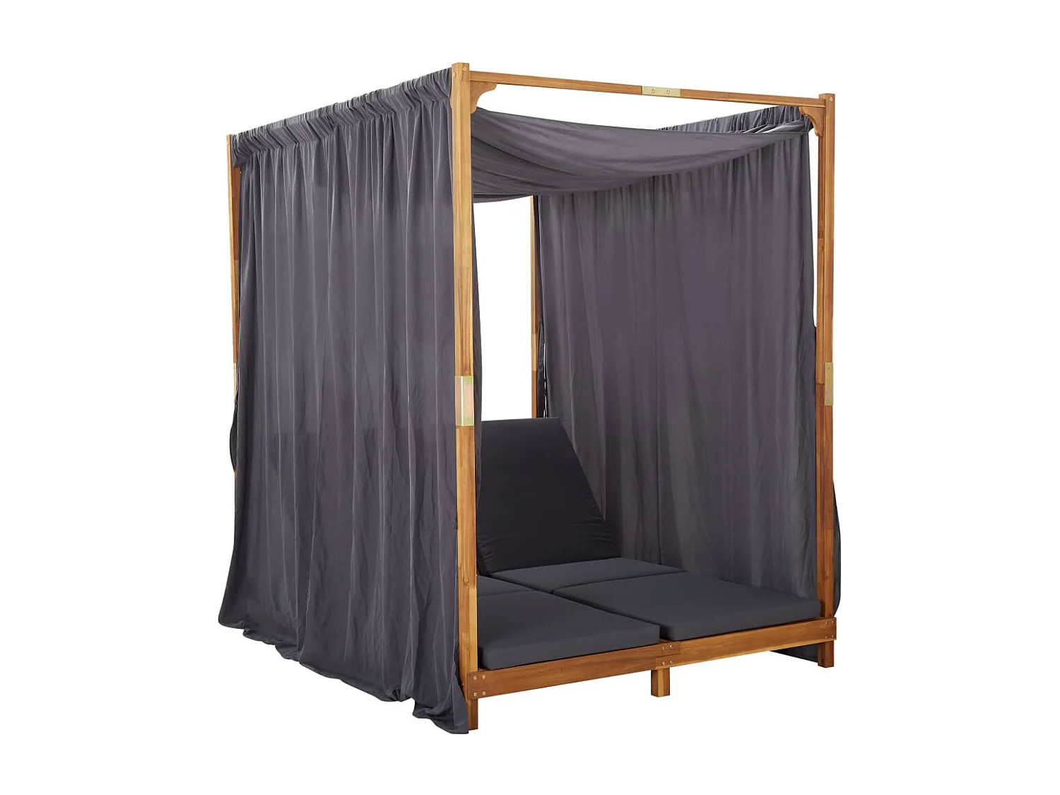 Doppel-Sonnenliege mit Vorhängen und Auflagen Akazie Massivholz