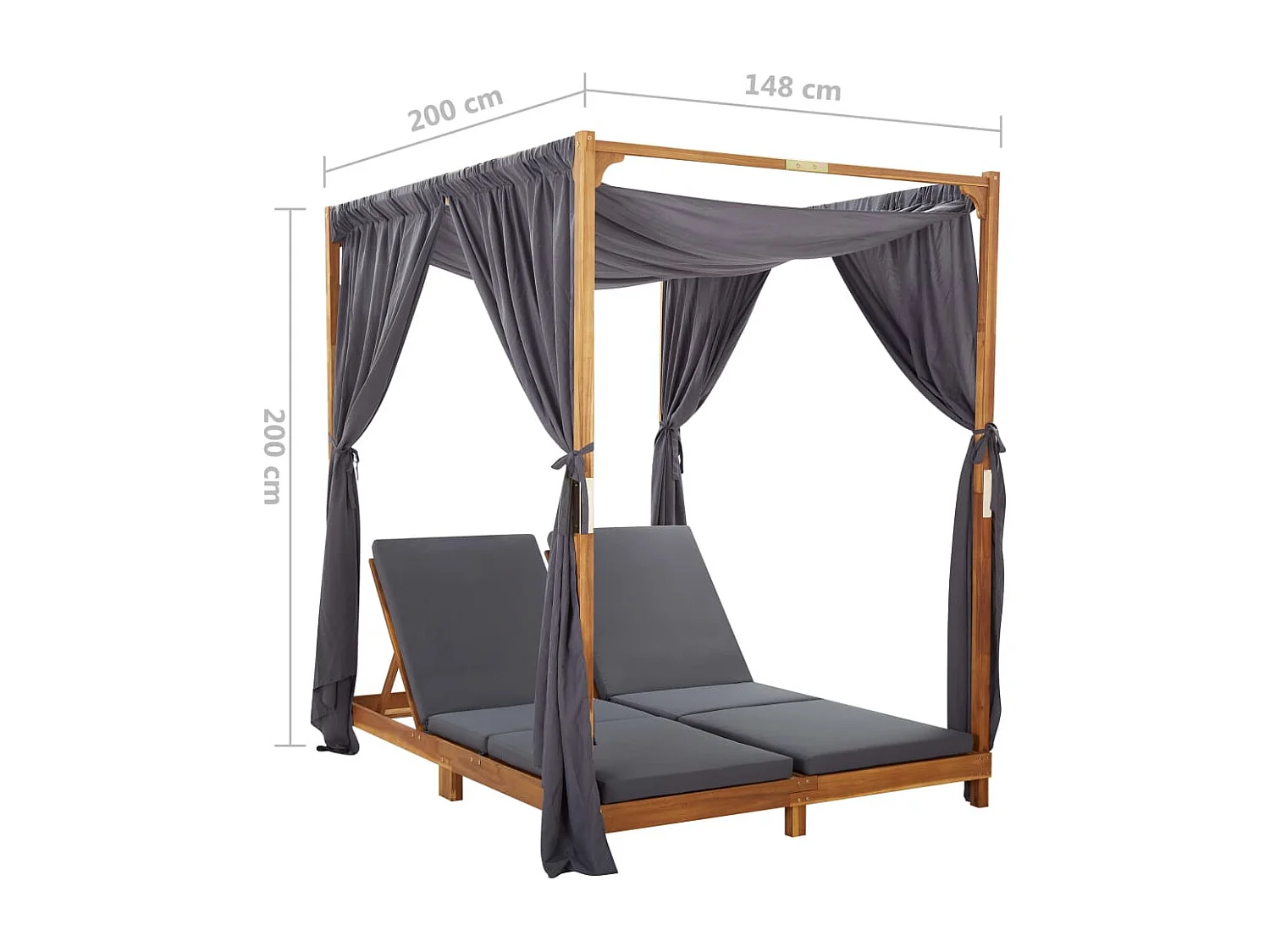 Doppel-Sonnenliege mit Vorhängen und Auflagen Akazie Massivholz