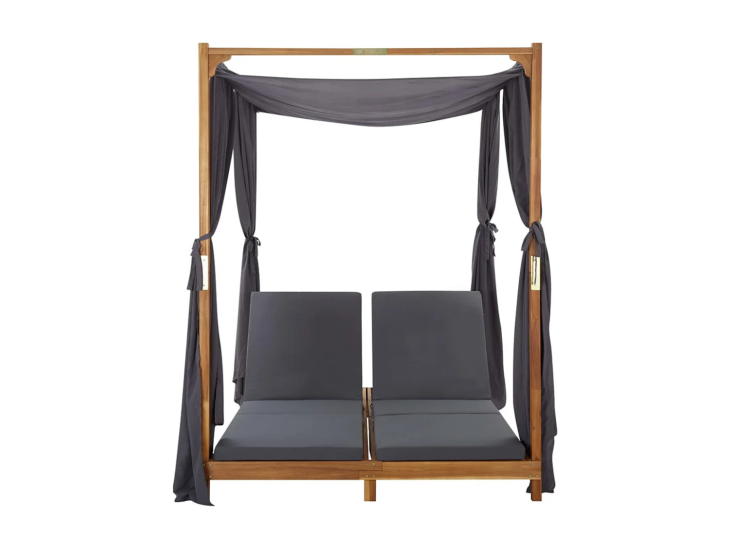 Doppel-Sonnenliege mit Vorhängen und Auflagen Akazie Massivholz