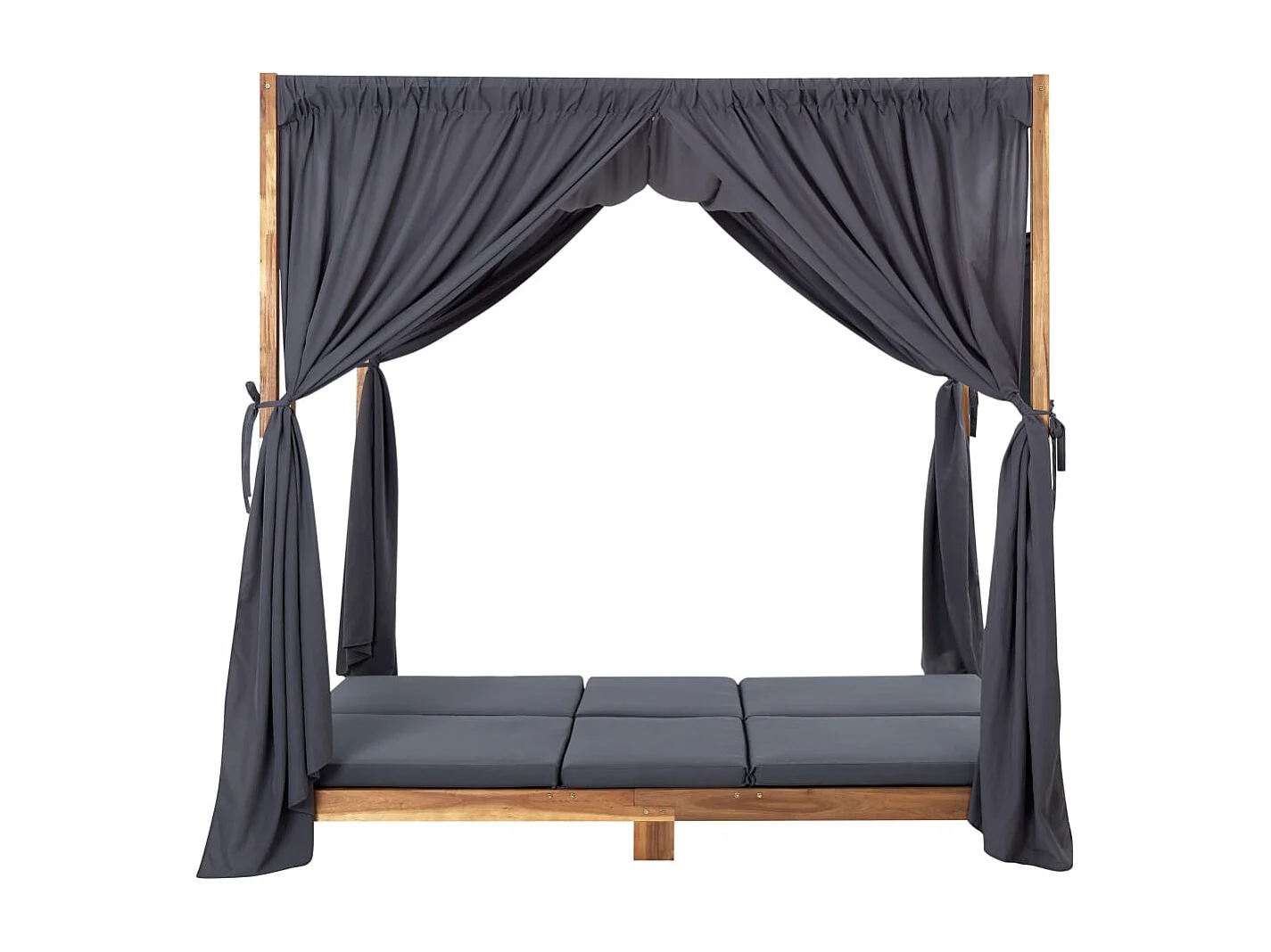 Doppel-Sonnenliege mit Vorhängen und Auflagen Akazie Massivholz